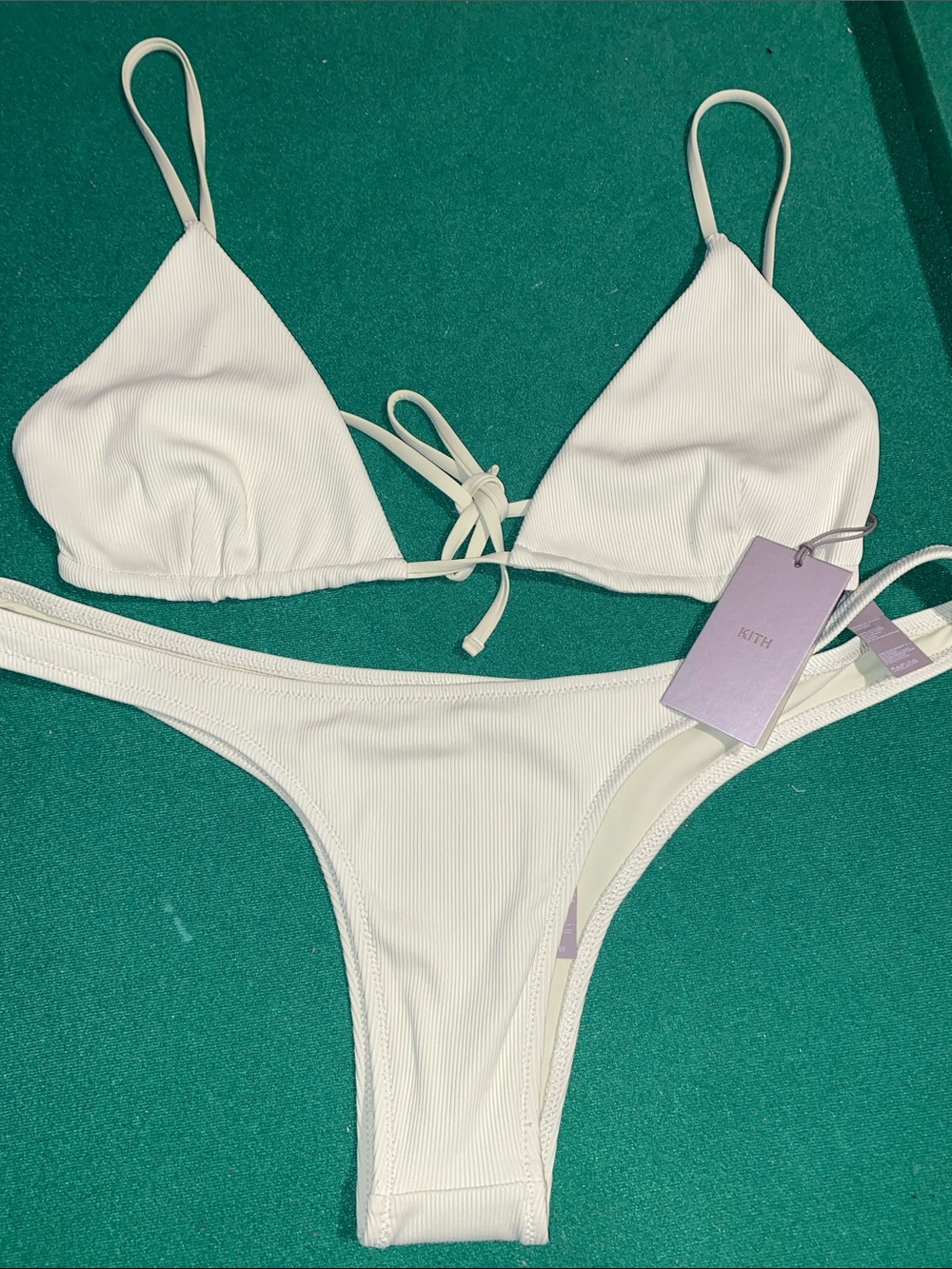 KITH White Ribbed Triangle Bikini Top & Low-Rise Bottoms